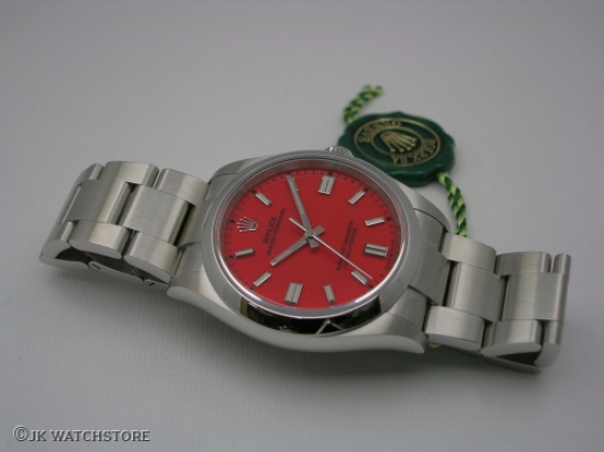 JK Watchstore, World of Rolex, ROLEX OYSTER PERPETUAL 126000 36MM CORAL RED DIAL 2022